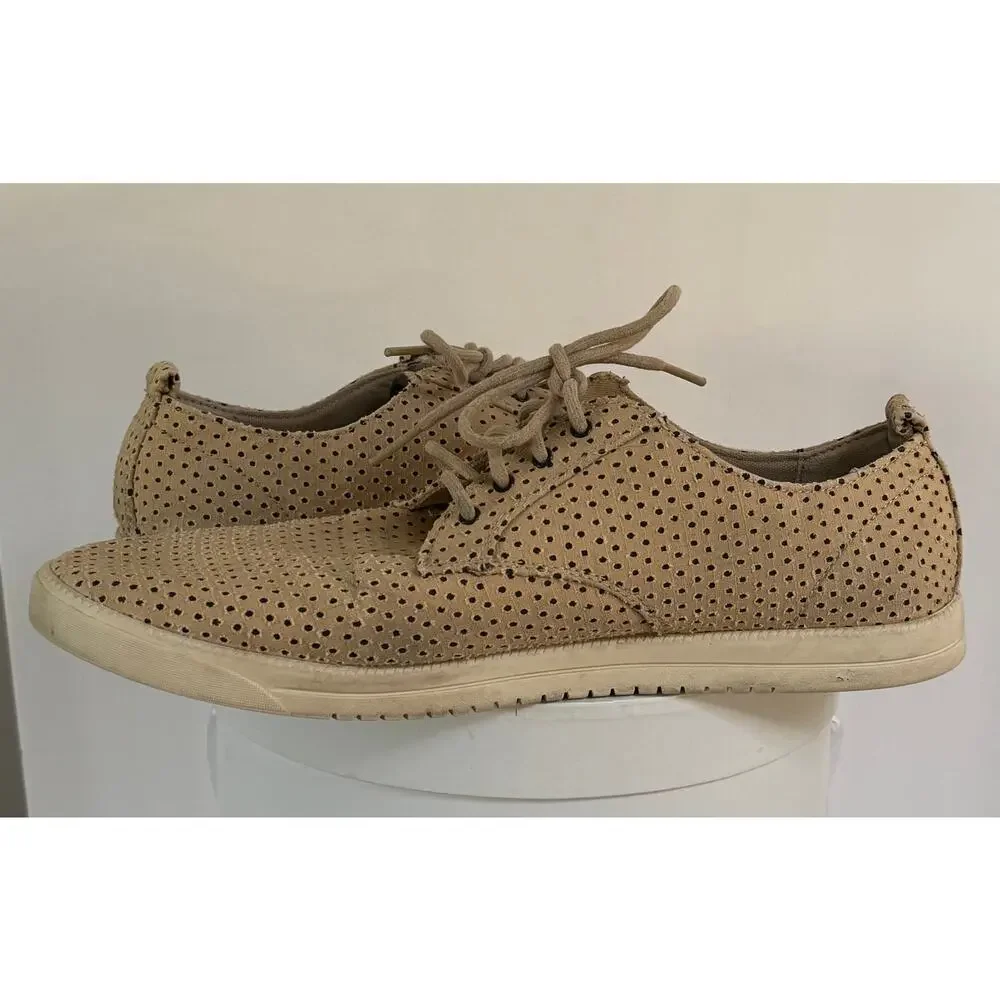 CLAE Ellington Textile Shoes Mens Sz 11 Beige Tan Perforated Oxford Comfort Lace